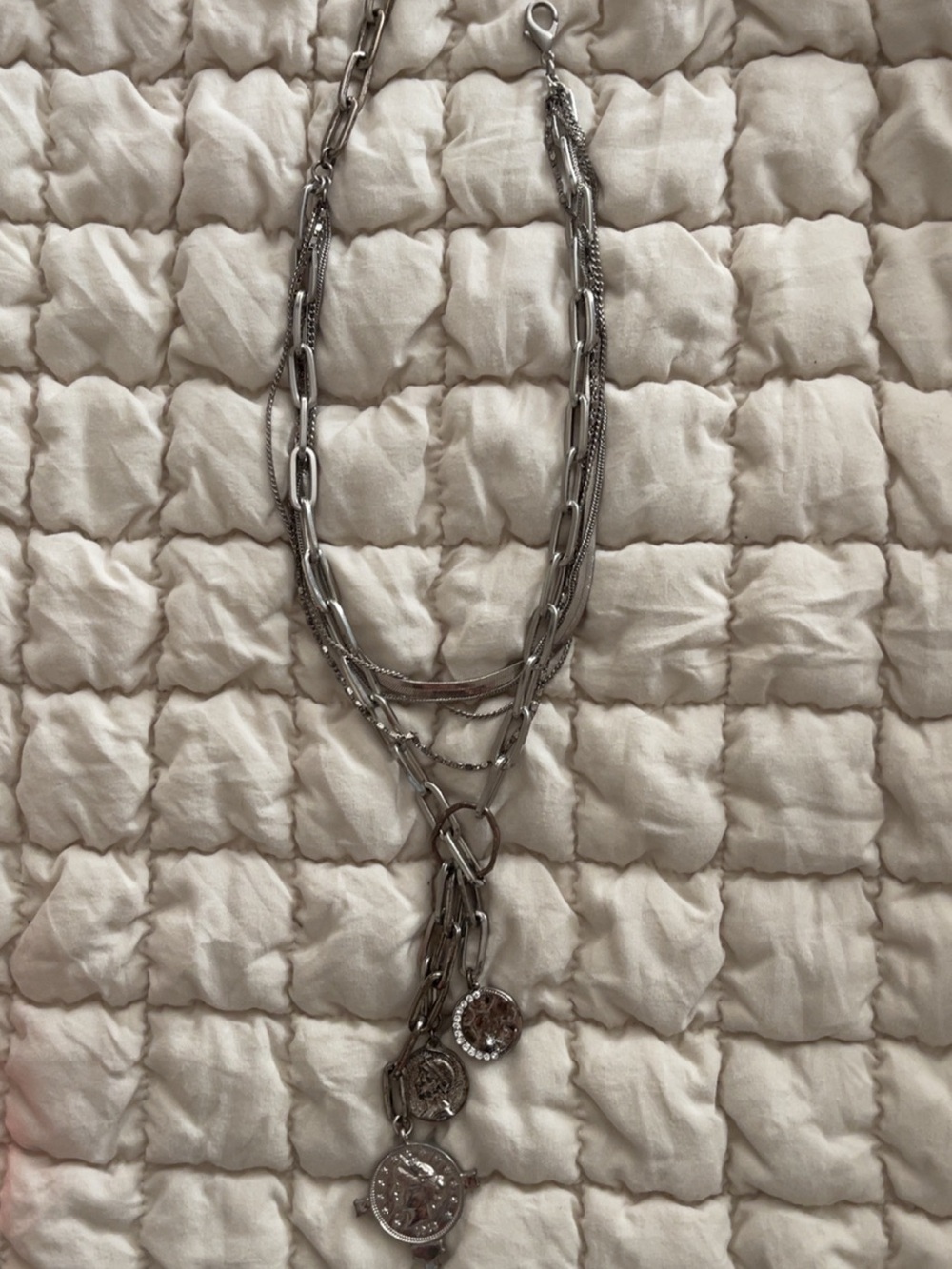 Silver Layered Coin Charm Necklace - Women Jewelry